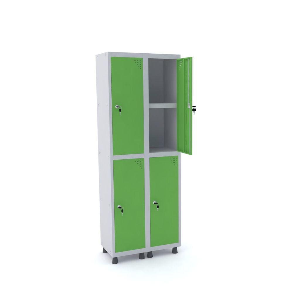 Roupeiro De Aço 2M 04 Portas C/ Prat. Fechadura Pandin - Cinza/Verde