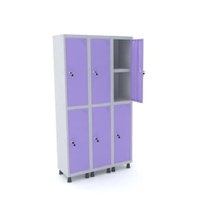 Roupeiro De Aço 3M 06 Portas C/ Prat. Fechadura Pandin - Cinza/Lilás