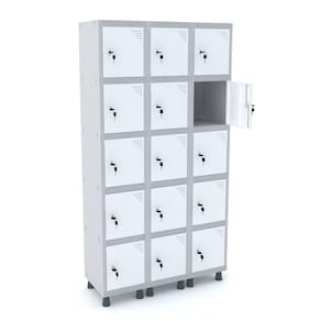 Roupeiro De Aço 3M 15 Portas Fechadura Pandin - Cinza/Branco