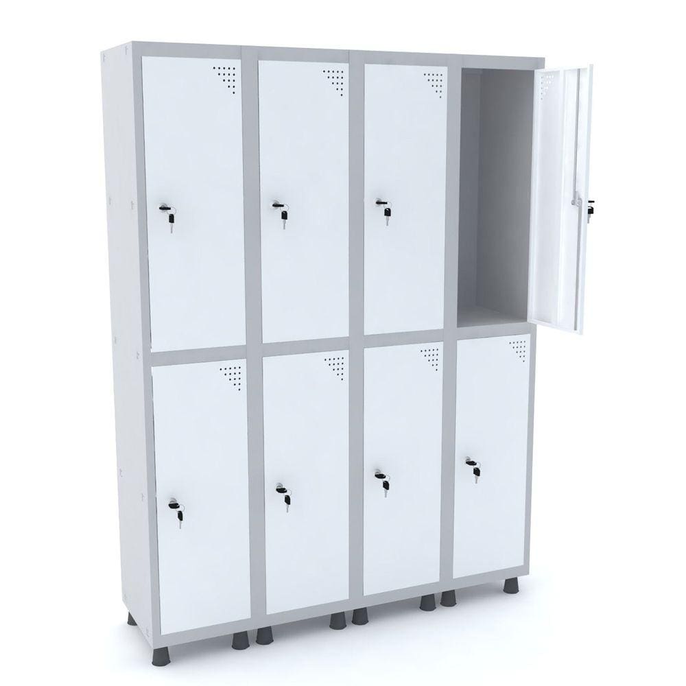 Roupeiro De Aço 4M 08 Portas Fechadura Pandin - Cinza/Branco