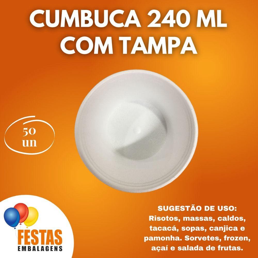 Pote Cumbuca Delivery Isopor 240 ml Copobras Com 200 Unidades Com Tampa Plástica