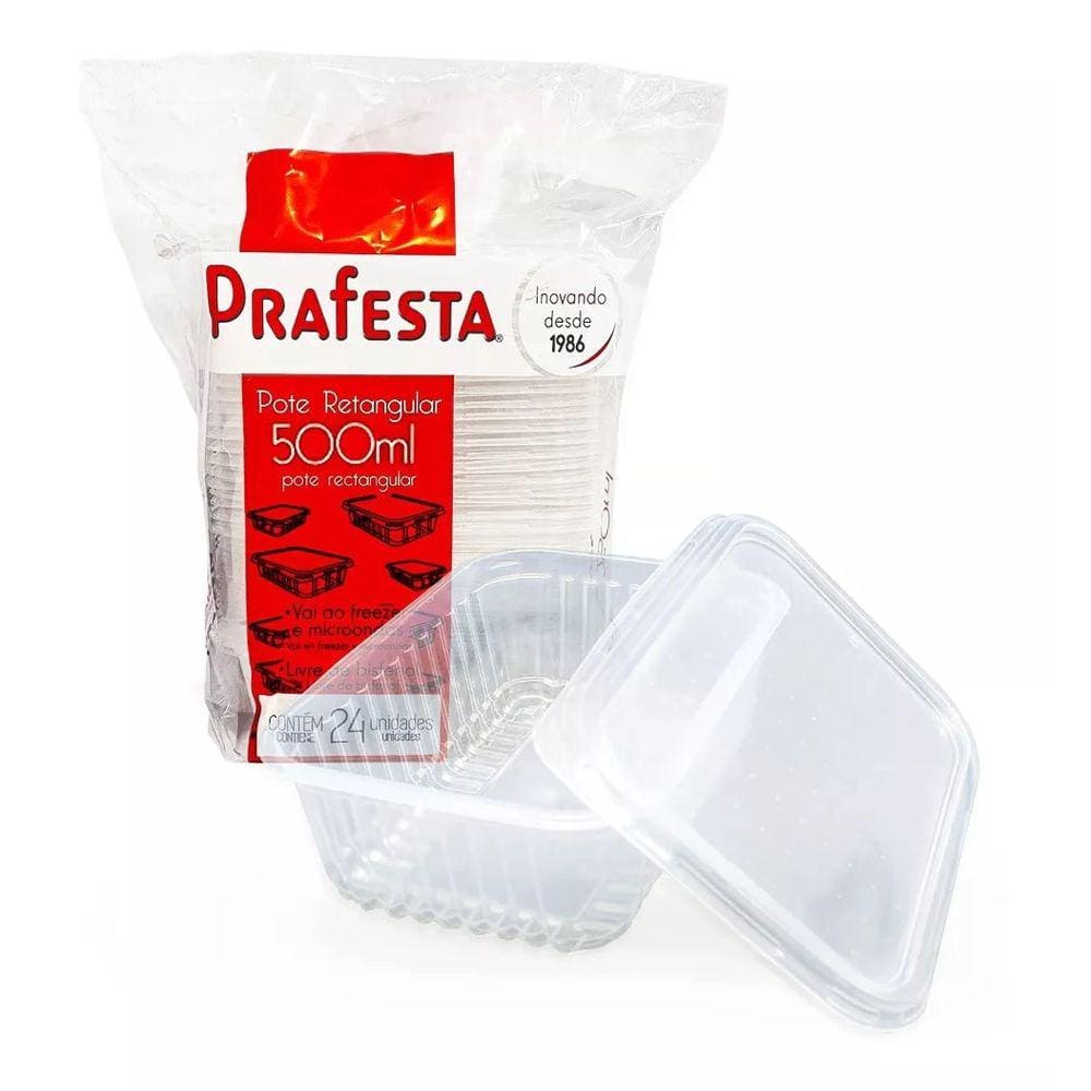 Pote Retangular 500ml Freezer Microondas - 144 Und Prafesta