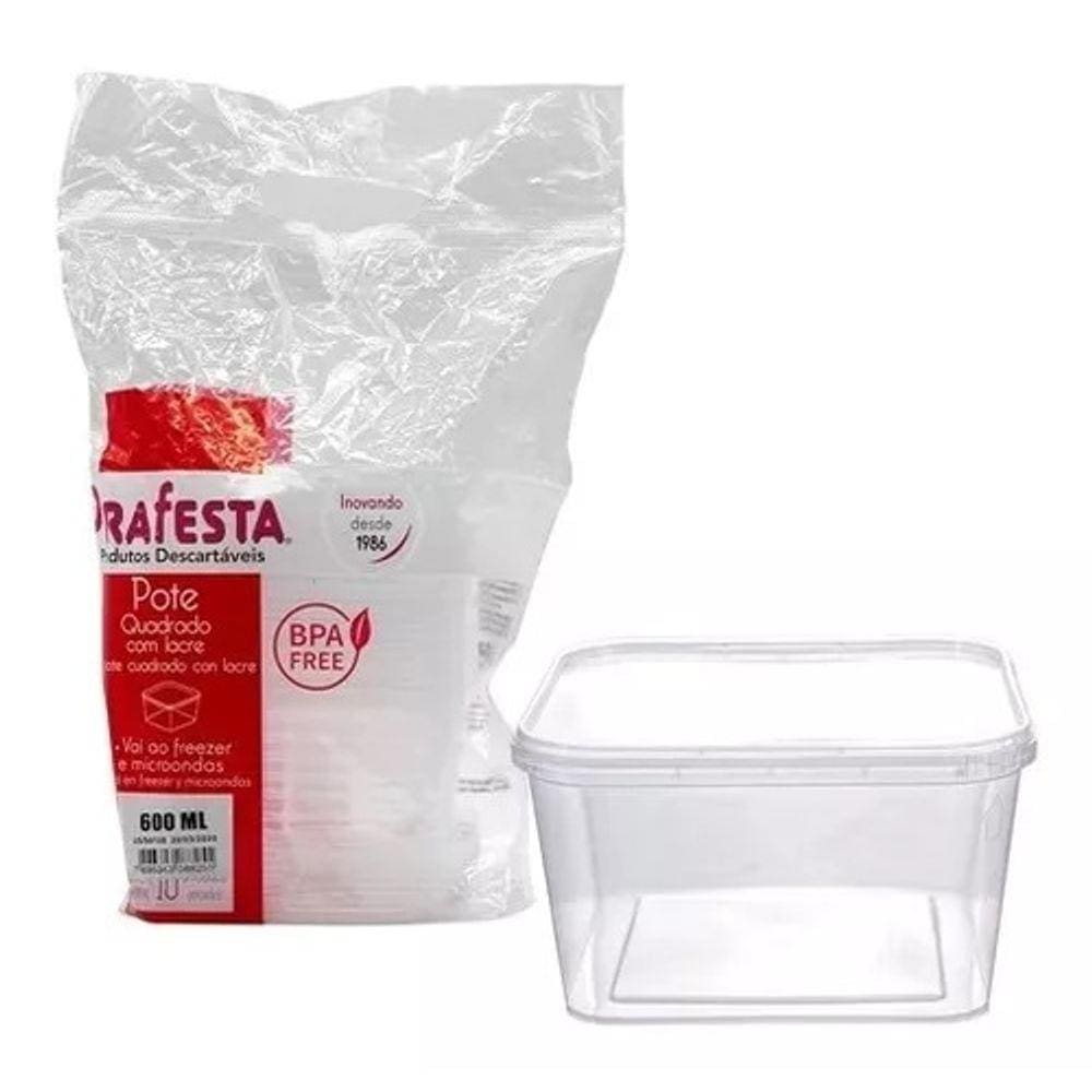 Pote Quadrado Lacre 600ml C/10 Unidades Prafesta