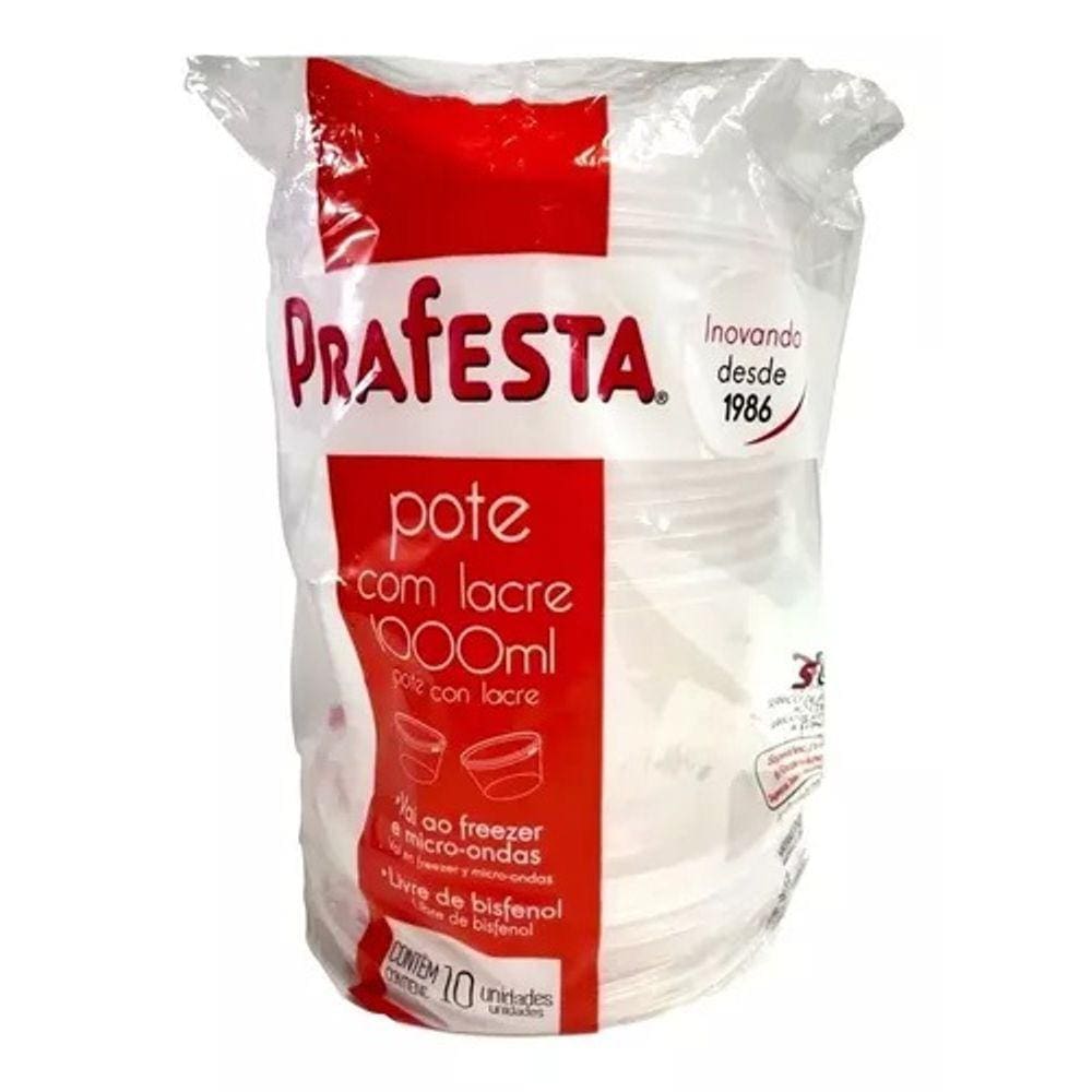Pote Redondo Com Lacre 1000ml Prafesta - 10 Unidades
