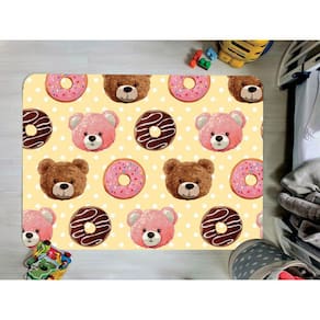 Tapete Infantil Emborrachado Antiderrapante Divertido 95cmx130cm Urso Donuts
