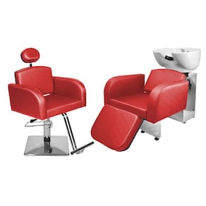 Kit Salão Destak Cadeira Recl Base Quadrada + Lavatório C/Ap Vermelho