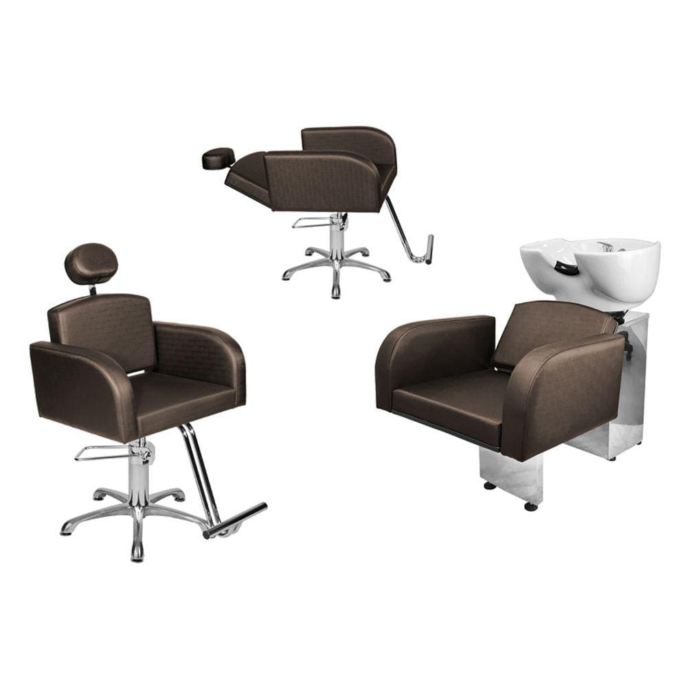 Kit Salão Destak 1 Cad Fixa + 1 Recl Base Estrela + Lavatório Marrom