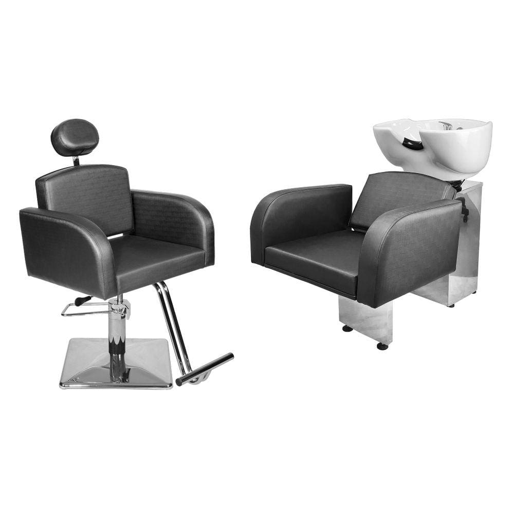 Kit Salão Destak Cadeira Reclinável Base Quadrada + Lavatório Preto Facto
