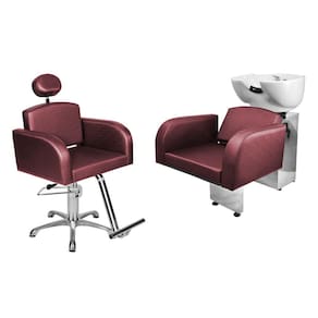 Kit Salão Destak Cadeira Reclinável Base Estrela + Lavatório Bordô Facto