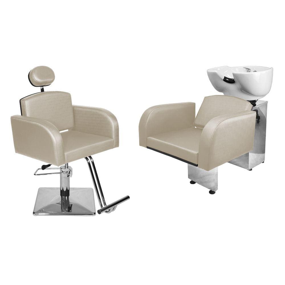 Kit Salão Destak Cadeira Reclinável Base Quadrada + Lavatório Branco Pér