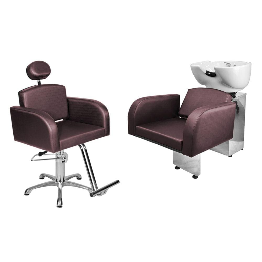 Kit Salão Destak Cadeira Reclinável Base Estrela + Lavatório Vinho Facto