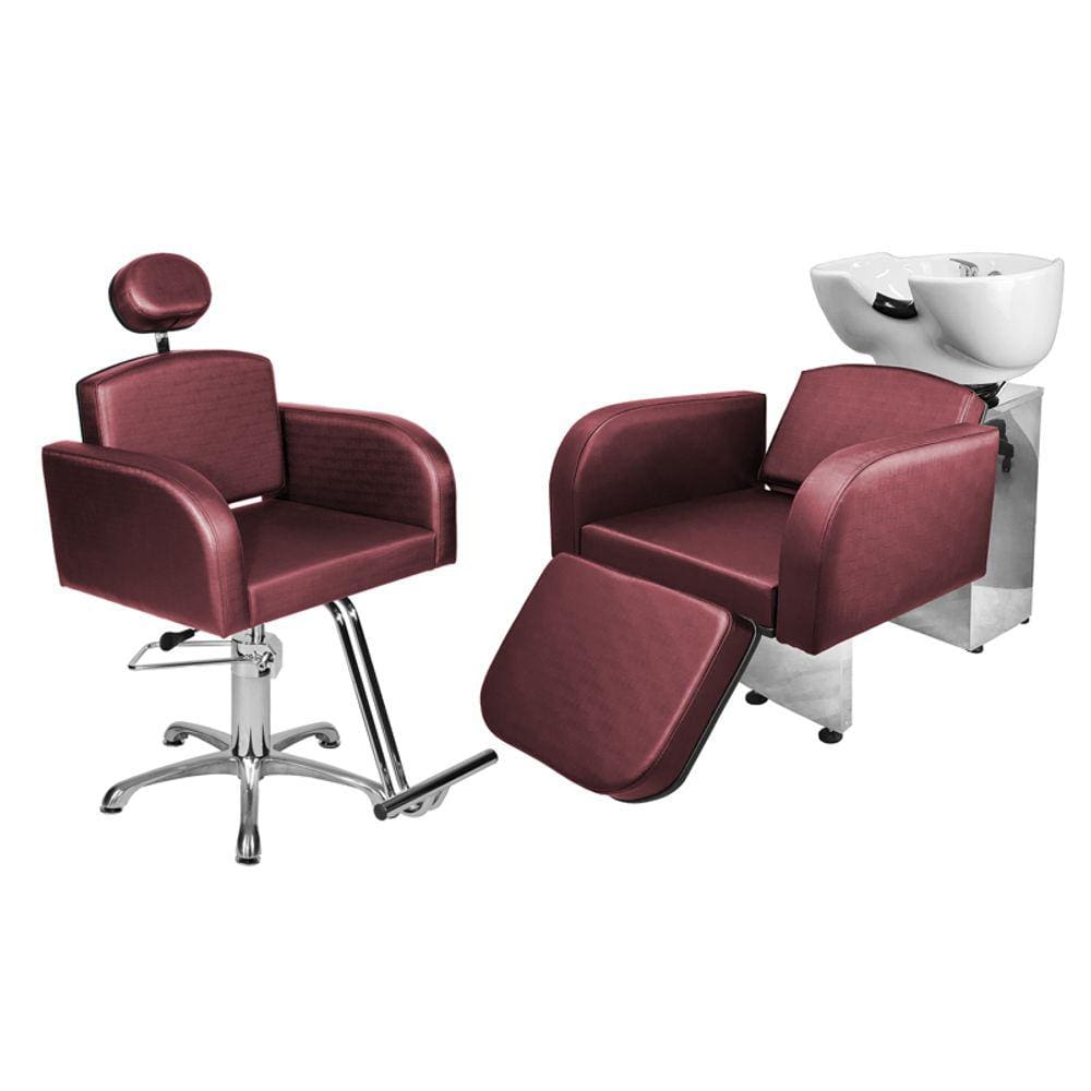Kit Salão Destak Cadeira Recl Base Estrela + Lavatório C/Ap Bordô Facto
