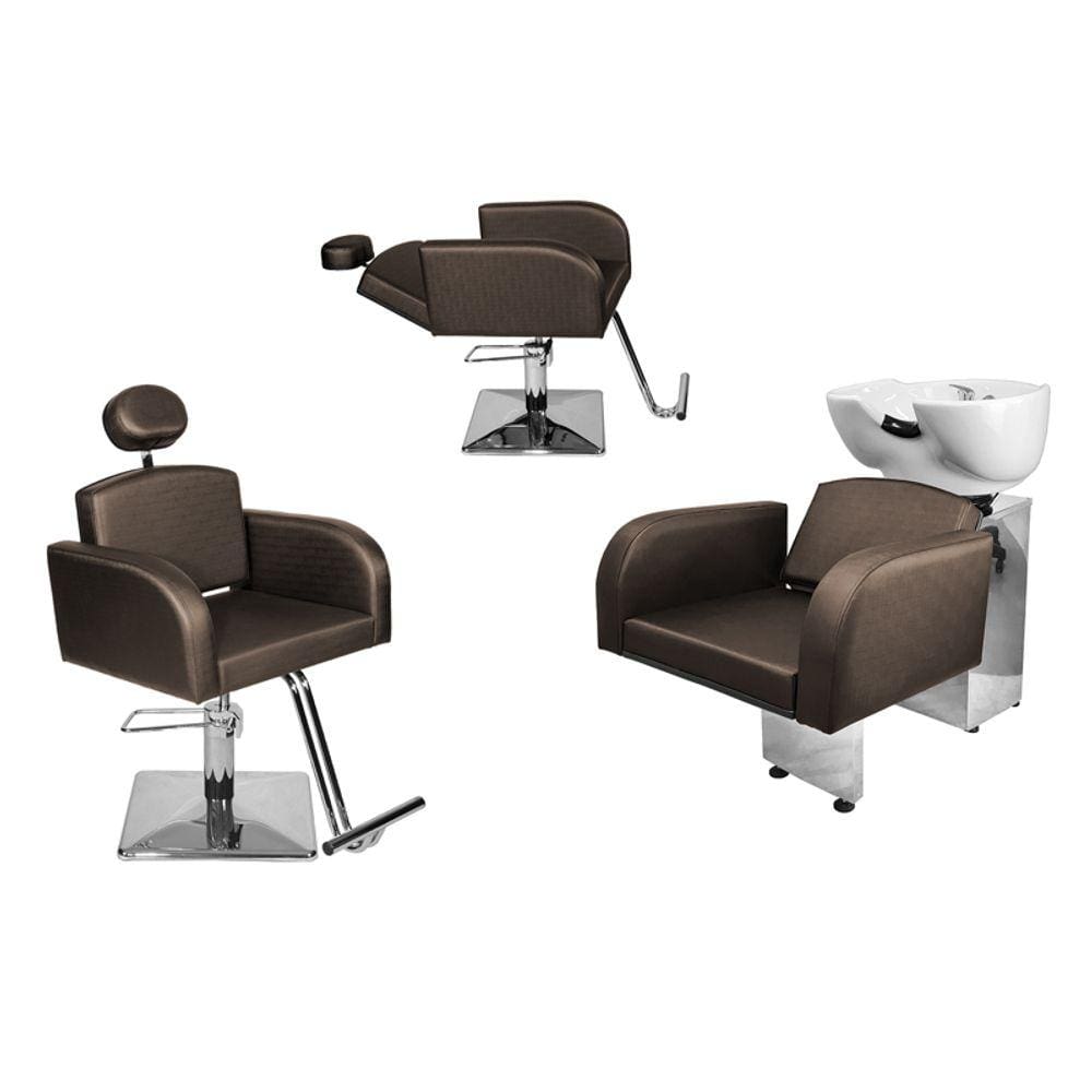 Kit Salão Destak 1 Cad Fixa + 1 Recl Base Quadrada + Lavatório Marrom