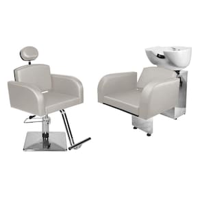 Kit Salão Destak Cadeira Reclinável Base Qaudrada + Lavatório Branco Facto