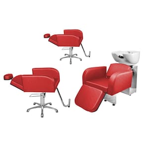 Kit Salão Destak 2 Cadeiras Recl Base Estrela + Lavatório C/Ap Vermelho