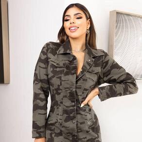 Jaqueta Alongada Jeans Camuflada