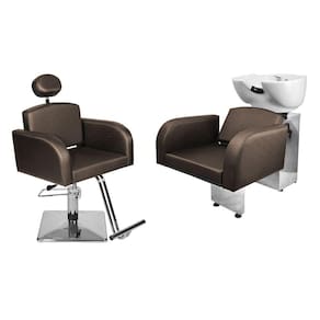 Kit Salão Destak Cadeira Reclinável Base Quadrada + Lavatório Marrom Facto