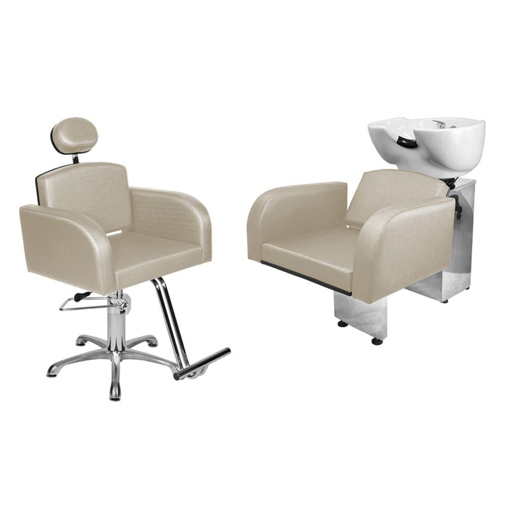 Kit Salão Destak Cadeira Reclinável Base Estrela + Lavatório Branco Pér