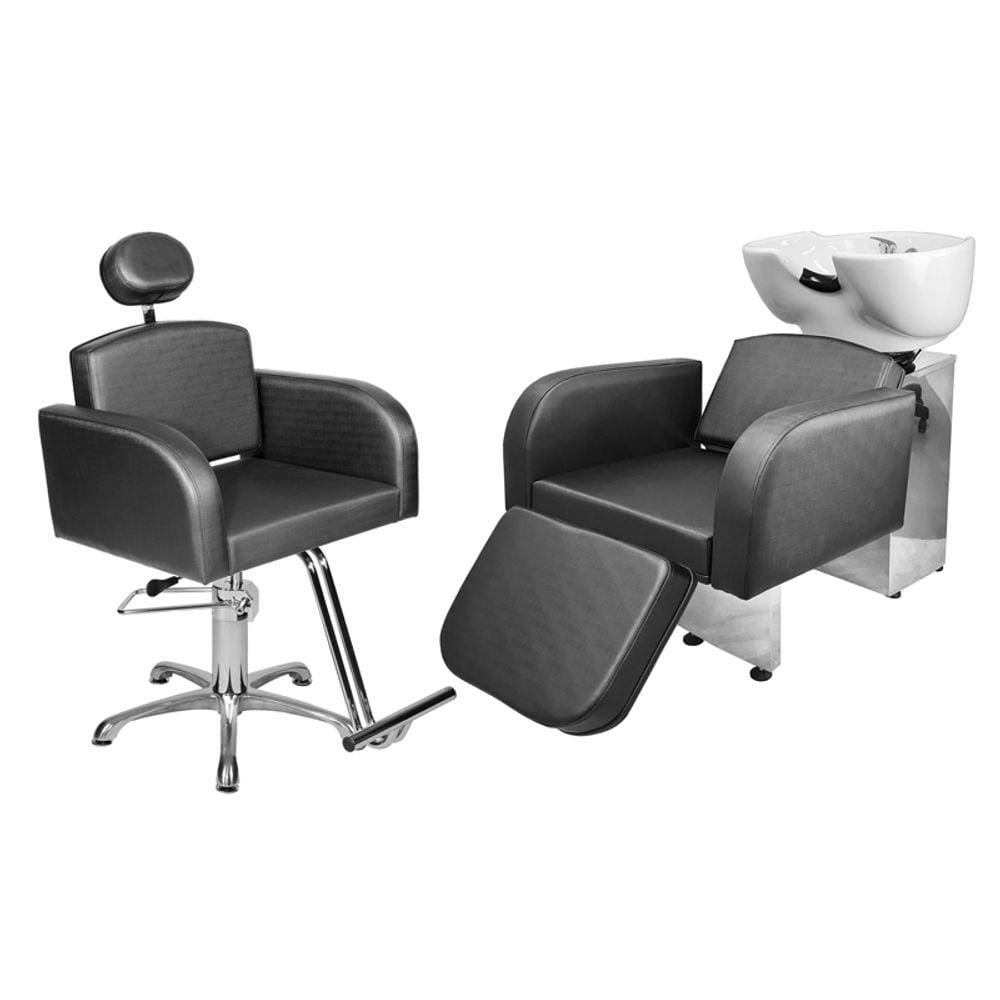 Kit Salão Destak Cadeira Recl Base Estrela + Lavatório C/Ap Preto Facto