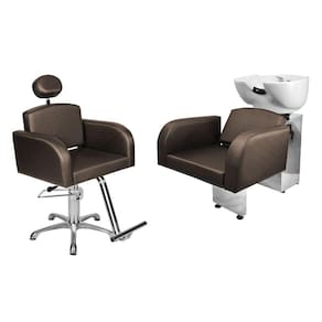 Kit Salão Destak Cadeira Reclinável Base Estrela + Lavatório Marrom Facto