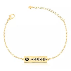 Pulseira Personalizada Placa Retangular Spotify Banhada Em Ouro 18K