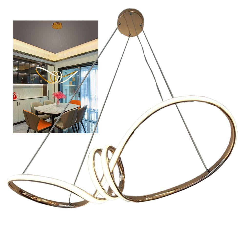 Lustre Luminaria Arco Aneis Infinito 3 em 1 Pendente LED Luxo Ambiente Decoraçao Moderno Sala Recepçao Quarto Casa Comercial Residencial