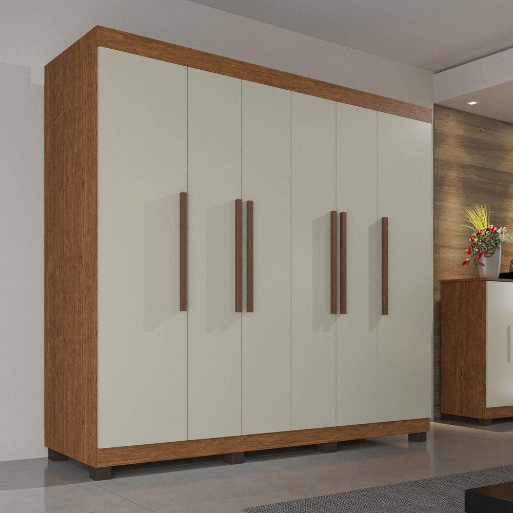 Guarda-Roupa Casal 100% MDF com 06 Portas e 04 Gavetas Londres Prime Cinamomo/Off White Imop