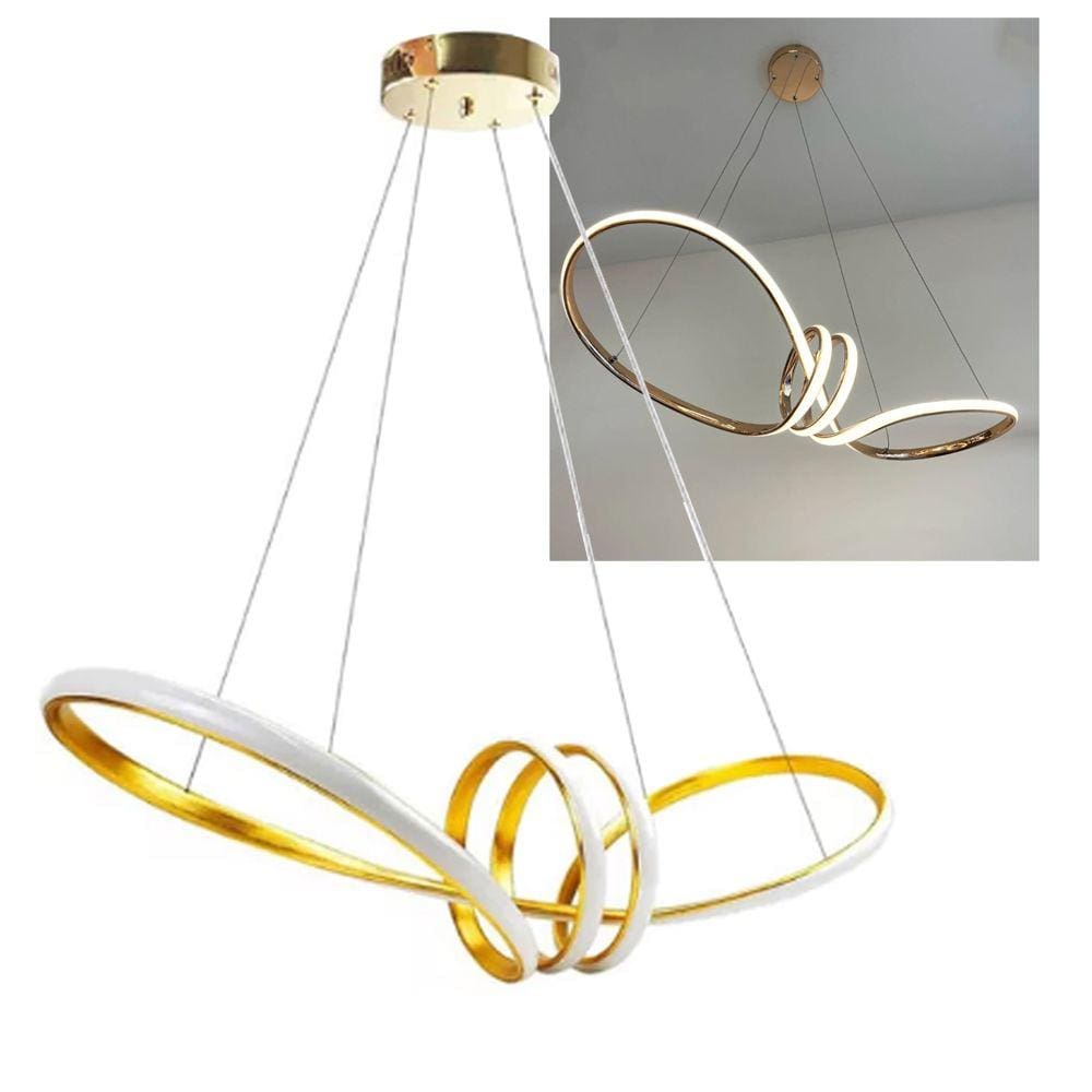 Lustre Luminaria Aneis Infinito Arco 3 em 1 LED Pendente Decoraçao Moderno Ambiente Recepçao Sala Quarto Comercial Residencial Luxo