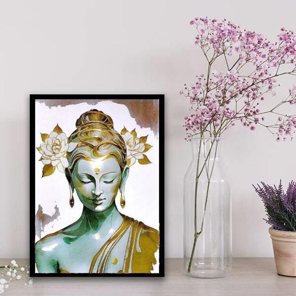 Quadro Buda Branco Com Dourado 33X24Cm Branca