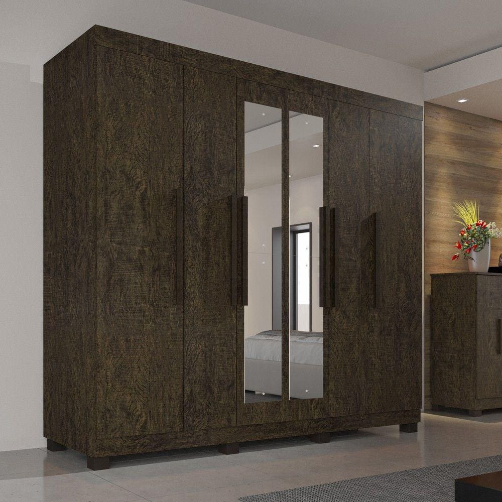 Guarda-Roupa Casal 100% MDF com 6 Portas e 4 Gavetas com Espelho Londres Prime Wengue Naturale Imop