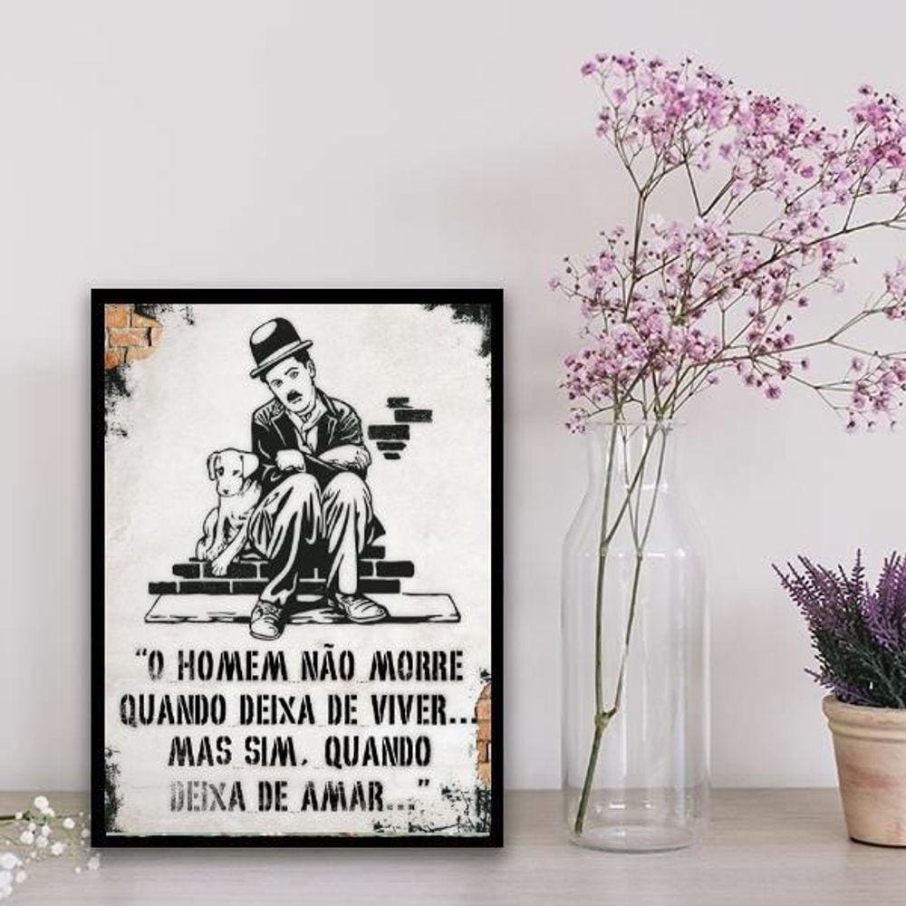 Quadro Frase De Amor Charlie Chaplin 33X24Cm Branca
