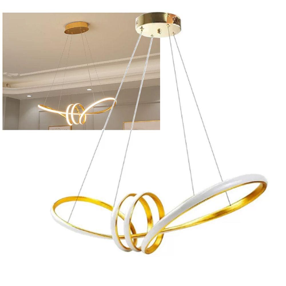 Lustre Luminaria Pendente Arco Aneis Infinito LED 3 em 1 Decorativa Luxo Moderno Sala Quarto Residencial Comercial Ambiente