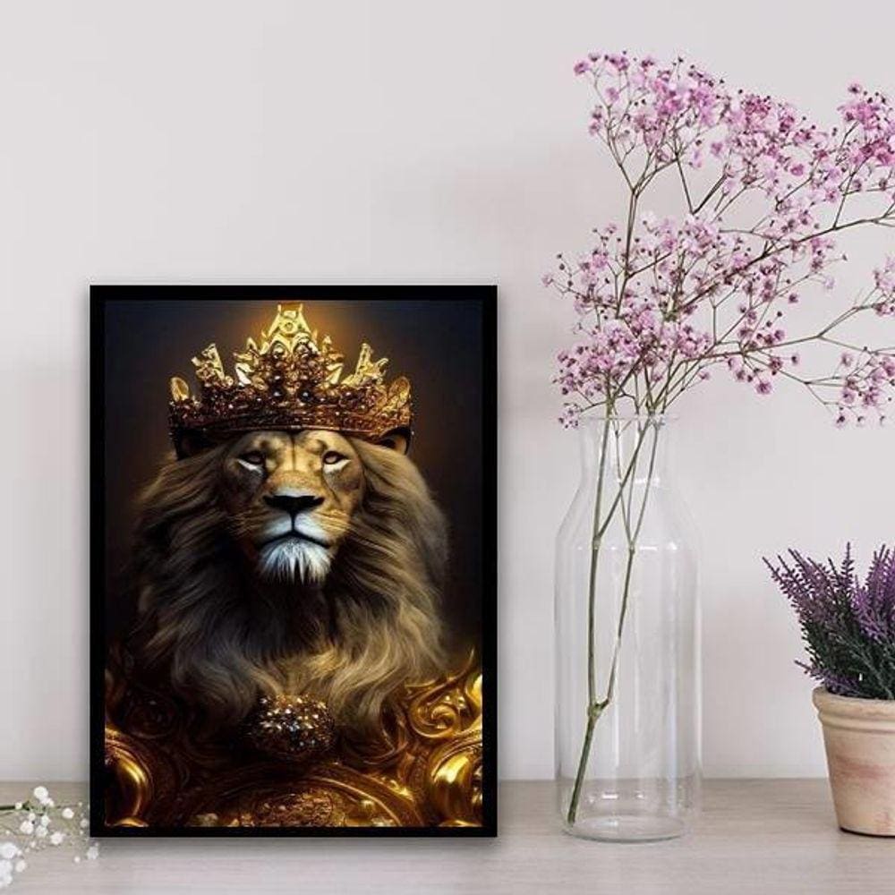 Quadro Decorativo Leão Rei 45X34Cm Branca