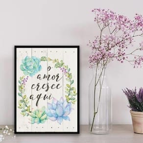 Quadro Frase O Amor Cresce Aqui 45X34Cm Branca