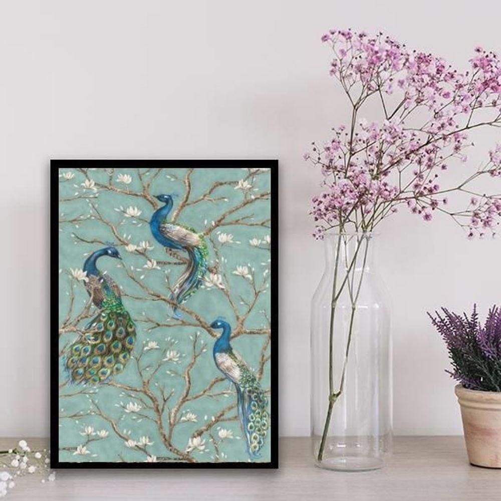 Quadro Decorativo Pavões Vintage 45X34Cm Branca