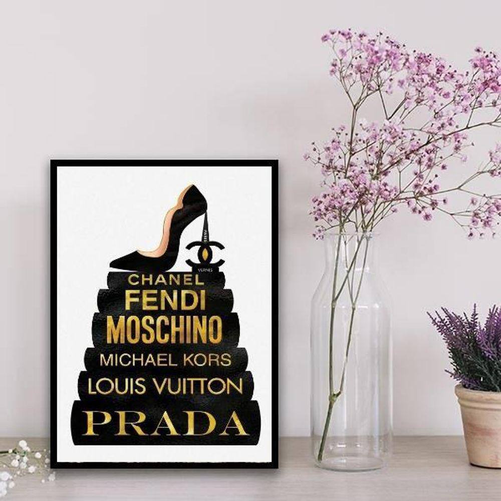 Quadro Fashion Livros Preto E Dourado 45X34Cm Branca