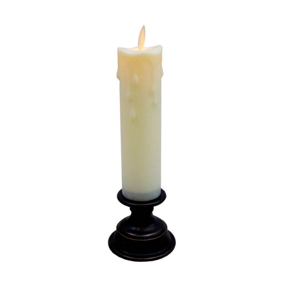 Vela Artificial Led A Pilha Com Castiçal Dourado - 23cm