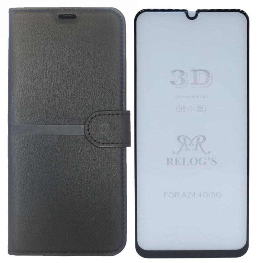 Kit Capa Carteira Compatível Com Samsung A24 + Película 3D