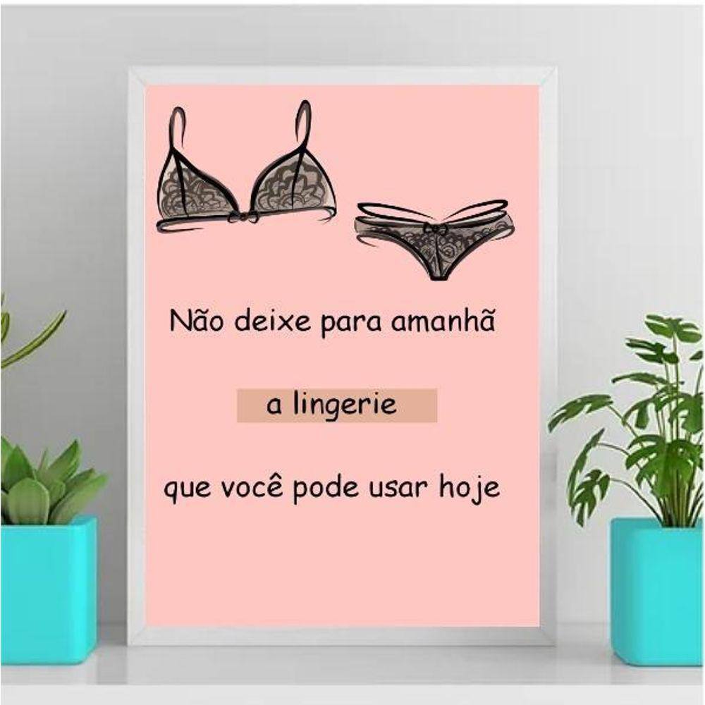 Quadro Decorativo Frase Lingerie 45X34Cm - Com Vidro Preta