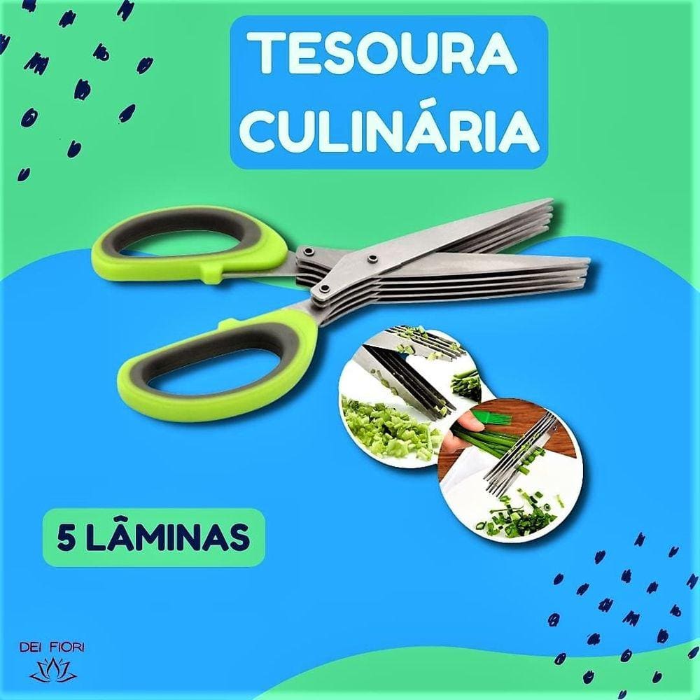 Tesoura para Picar Alimentos Temperos e Ervas 5 Lâminas Aço Inox