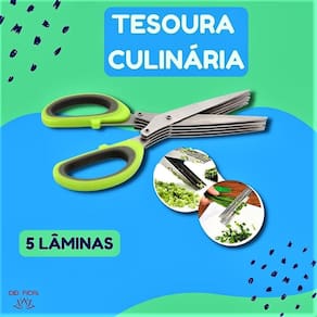 Tesoura para Picar Alimentos Temperos e Ervas 5 Lâminas Aço Inox