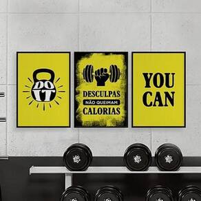 Kit 3 Quadros Crossfit You Can 45X34Cm - Com Vidro Preta
