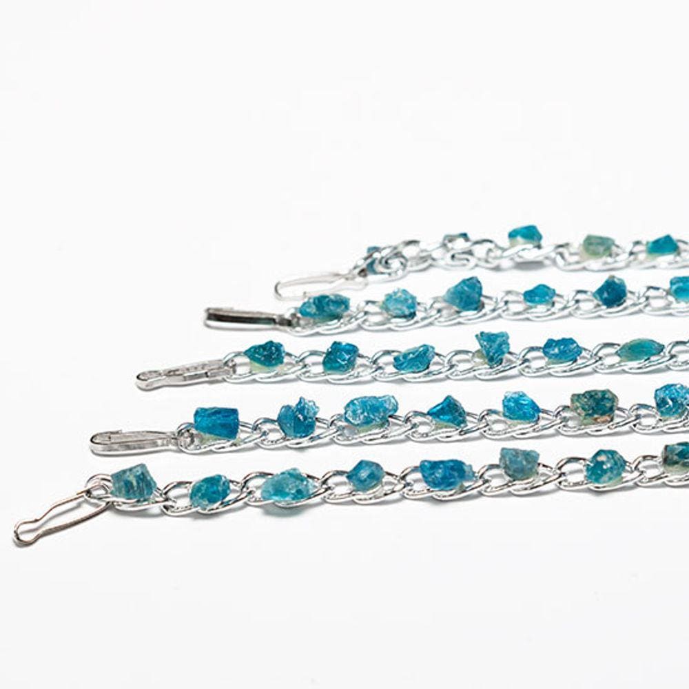 Pulseira Corrente Pedra Apatita Azul Natural Prateado