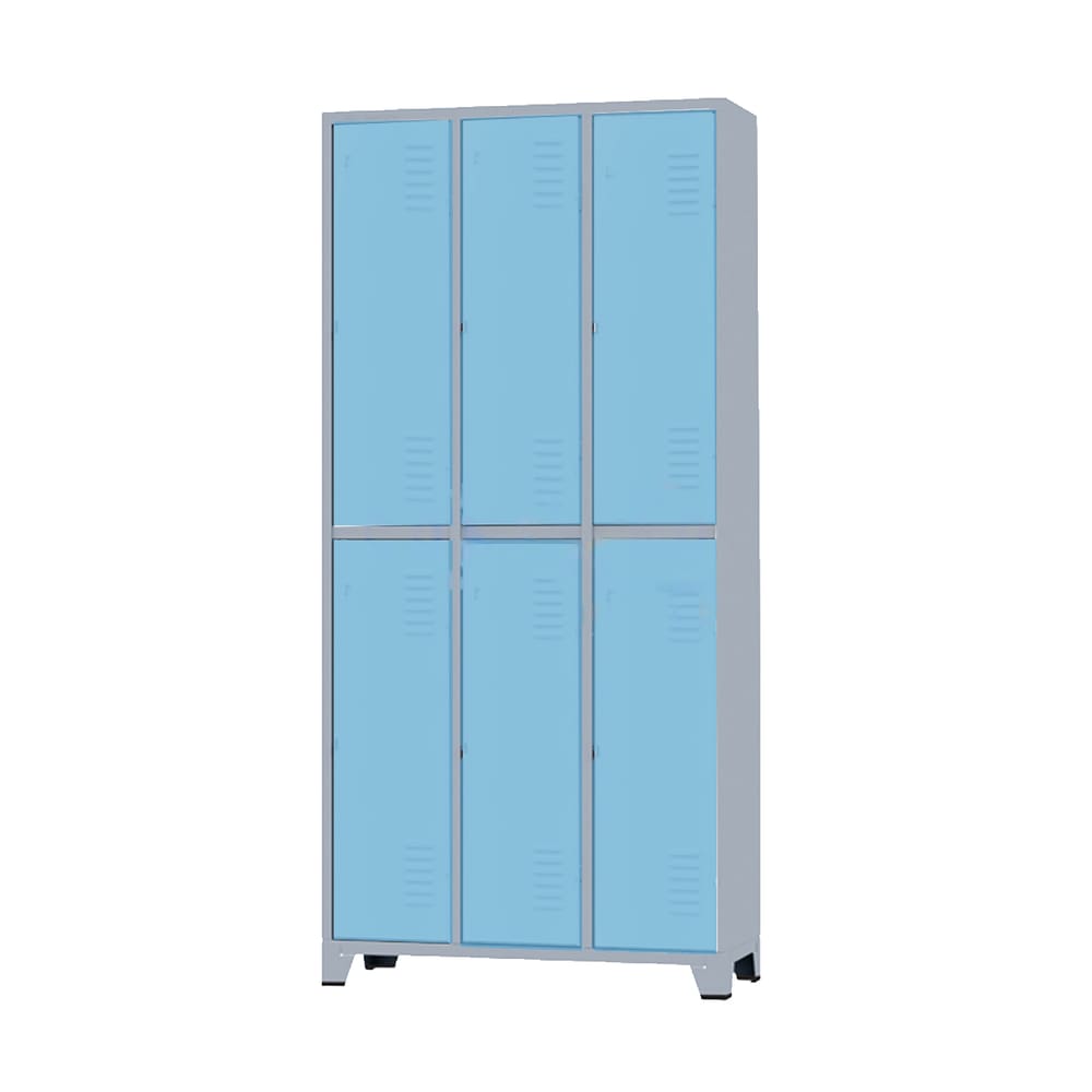 Armário Roupeiro De Aço Para Vestiário 6 Portas Locker Azul Claro