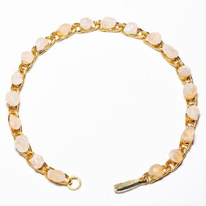 Pulseira Corrente Pedra Quartzo Rosa Colada Natural Dourado