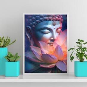 Quadro Buda Flor De Lotus 24X18Cm - Com Vidro Preta