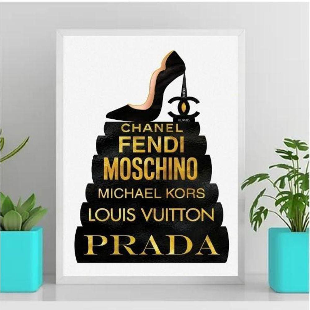 Quadro Fashion Livros Preto E Dourado 24X18Cm - Vidro Preta