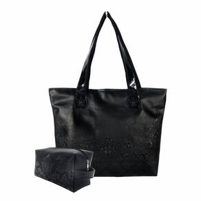 Bolsa Nécessaire Feminina Casual Arabescos Preto Magicc Bolsas