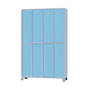 Armário Roupeiro De Aço Vestiário Academia 8 Portas C/ Prateleira Locker Azul Claro