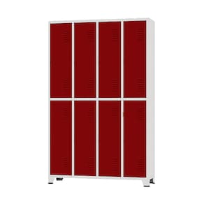 Armário Roupeiro De Aço Vestiário Academia 8 Portas C/ Prateleira Locker Vermelho